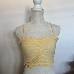 Urban Outfitters Yellow Ruched Ruffle Crop Tank